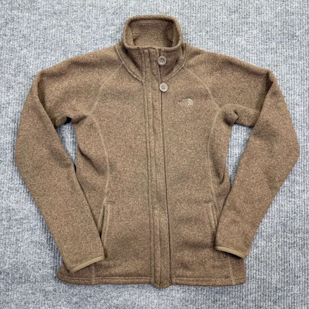 The North Face Womens Brown Sweater Fleece Full Zip Jacket Size Medium Heathered